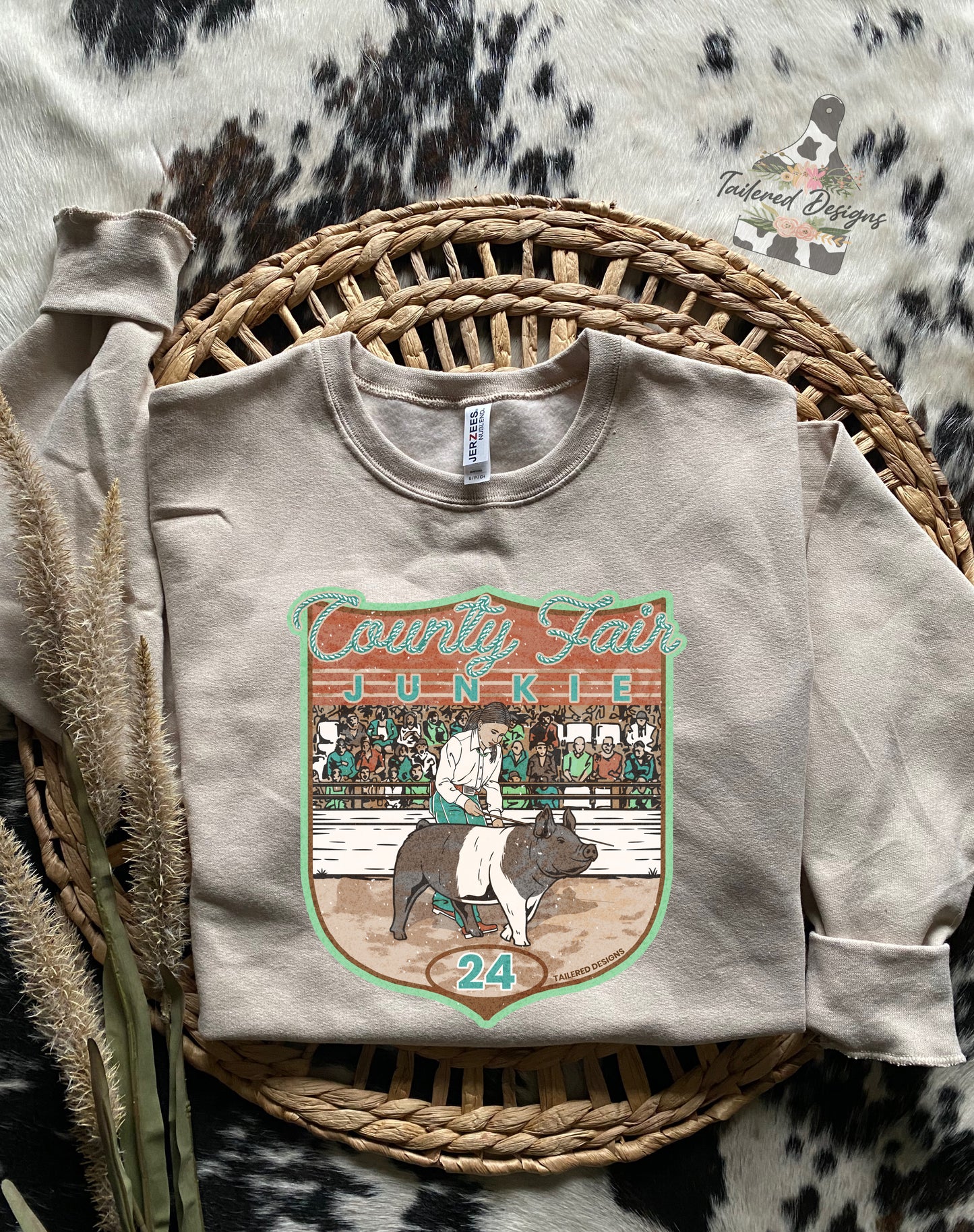 County Fair Junkie Sweatshirt: pig with female showman